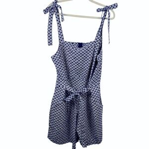 Dear Creatures Anthropologie Blue and White Diamond Patterned Shorts Romper